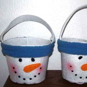 New Set of 6 Christmas Snowman Felt Treat Buckets